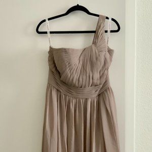 Tan Single Shoulder Chiffon Dress